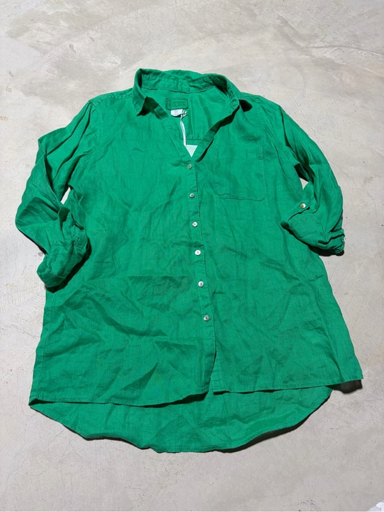 Sigrid Olsen Tops - Sigrid Olsen Green Button-Down Linen Shirt